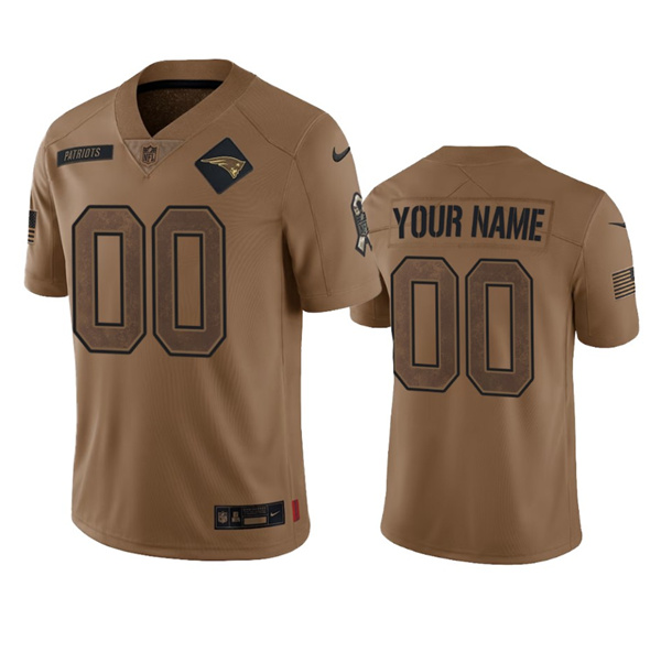 Men's New England Patriots Active Player Custom 2023 Brown Salute To Setvice Limited Football Stitched Jersey